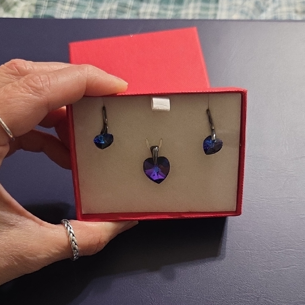 Swarovski Blue and Purple Heart Earrings